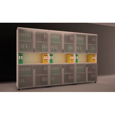 Profil çerçeveli cam kapaklı orta kısmı açık raf tasarımlı dosya dolabı modeli Y:200 D:40 G:240